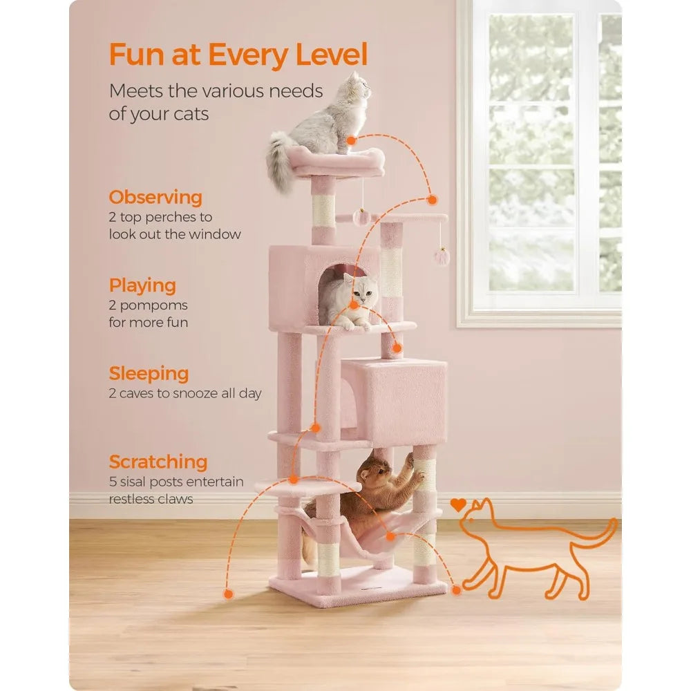 NBVCX Tall Cat Tree Condo With Scratching Posts Perches Caves Hammock Toys