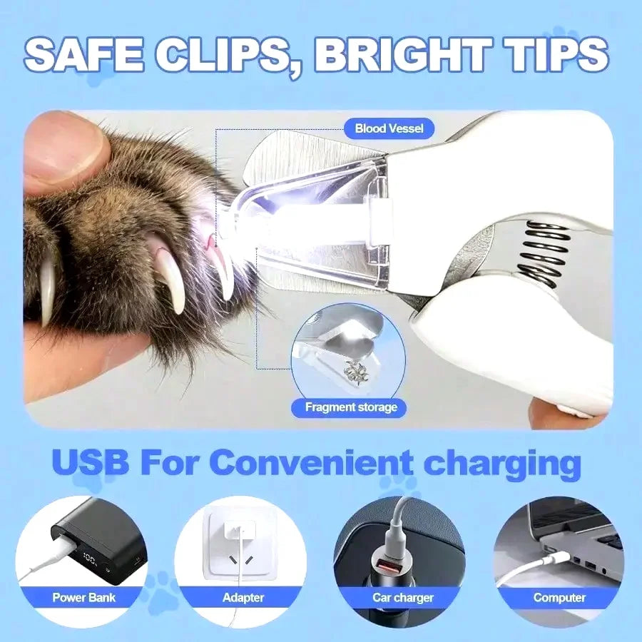 New model 2-In-1 Dog Nail Clippers With Lights - Electric Pet Nail Grinder Quiet, Suitable For Small Large Dogs And Cats, LED Prevents Over-Cutting, USB-C Rechargeable Safety Protection Grooming Kit For Black Nails