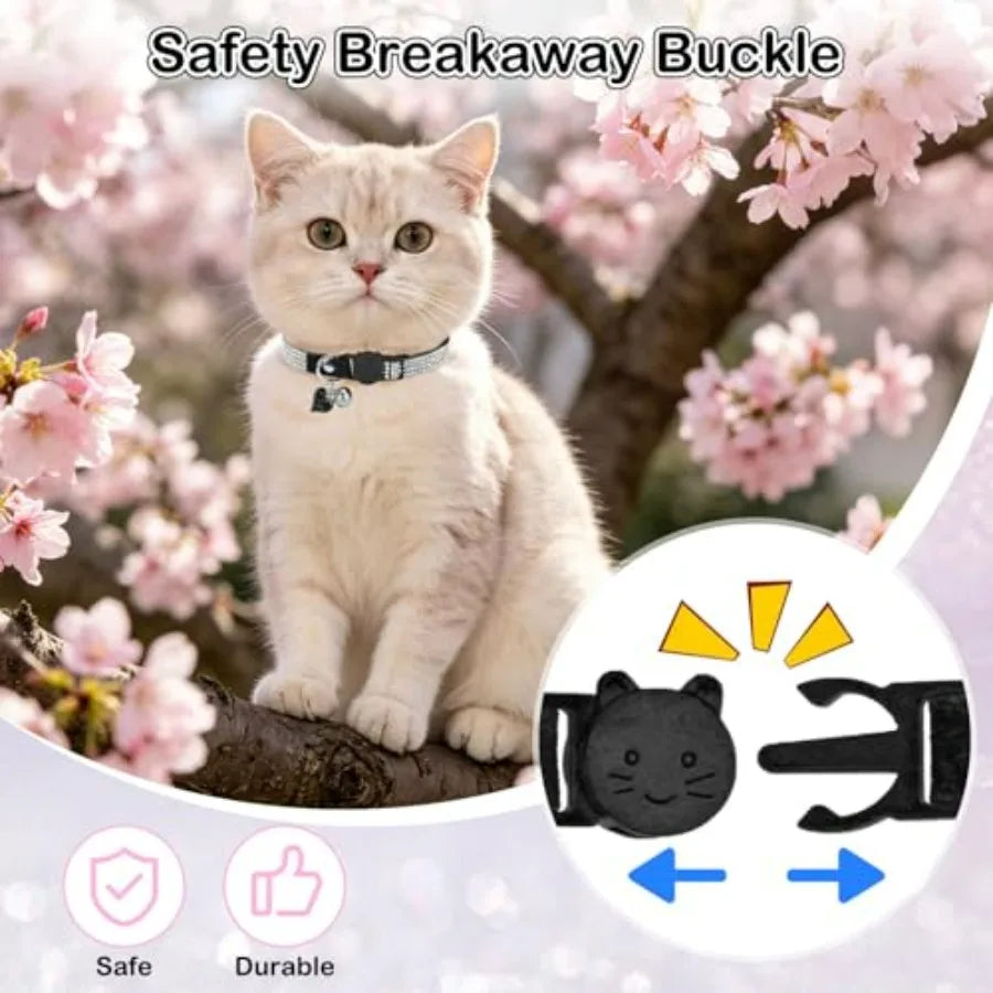 Rhinestone Cat Collar Breakaway with Bell, Diamond Cat Collar with Safety Buckle Quick Release for Girl Boy Small Kitten Pets P