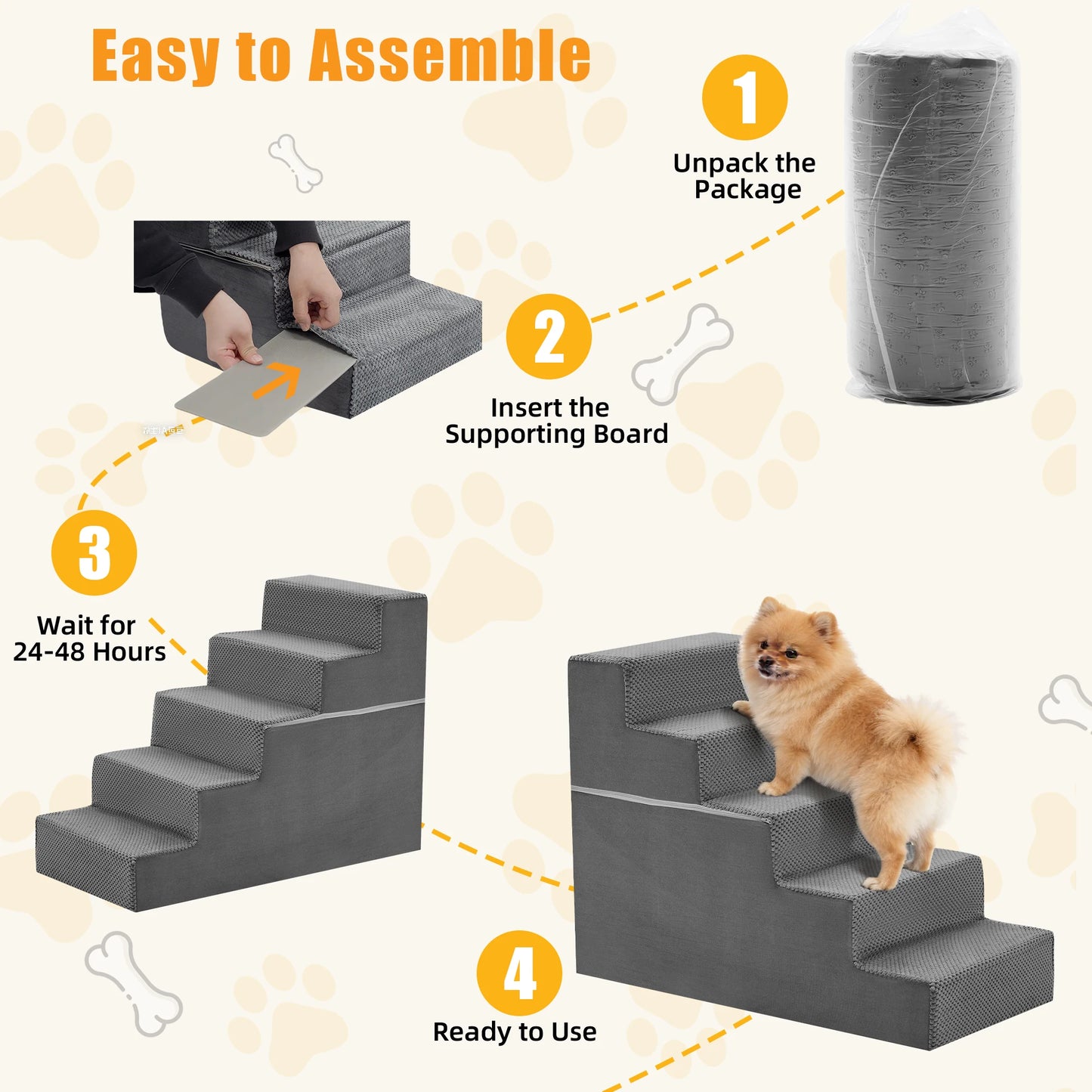 Right Angled Foam Dog Stairs Ramp For Small Dogs Indoor