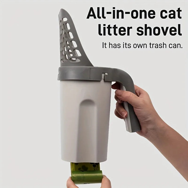 Large-Capacity Cat Litter Scoop with Integrated Waste Bin – Portable, Easy-to-Clean Plastic Pet Waste Scoop