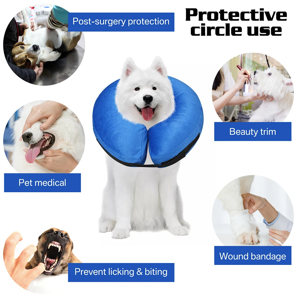 Dog Collar After Surgery Protective Inflatable Soft Blow Up Collar for Pet Recovery for Small Medium Large Dogs Cats Drink Eat