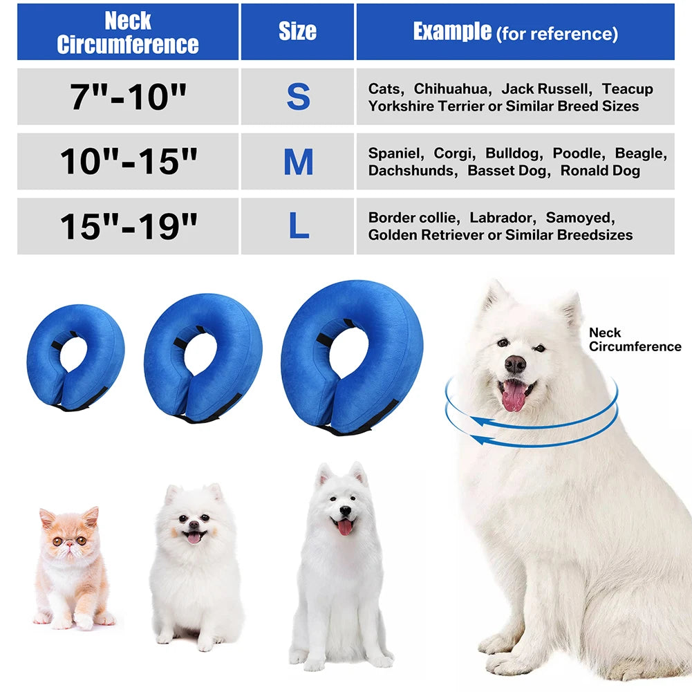 Dog Collar After Surgery Protective Inflatable Soft Blow Up Collar for Pet Recovery for Small Medium Large Dogs Cats Drink Eat