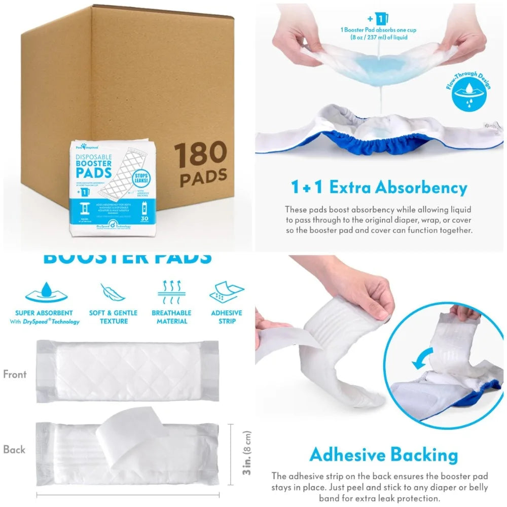 Disposable Dog Diaper Booster Pads, Inserts for Male & Female Dog Diapers & Belly Bands, Flow-Through