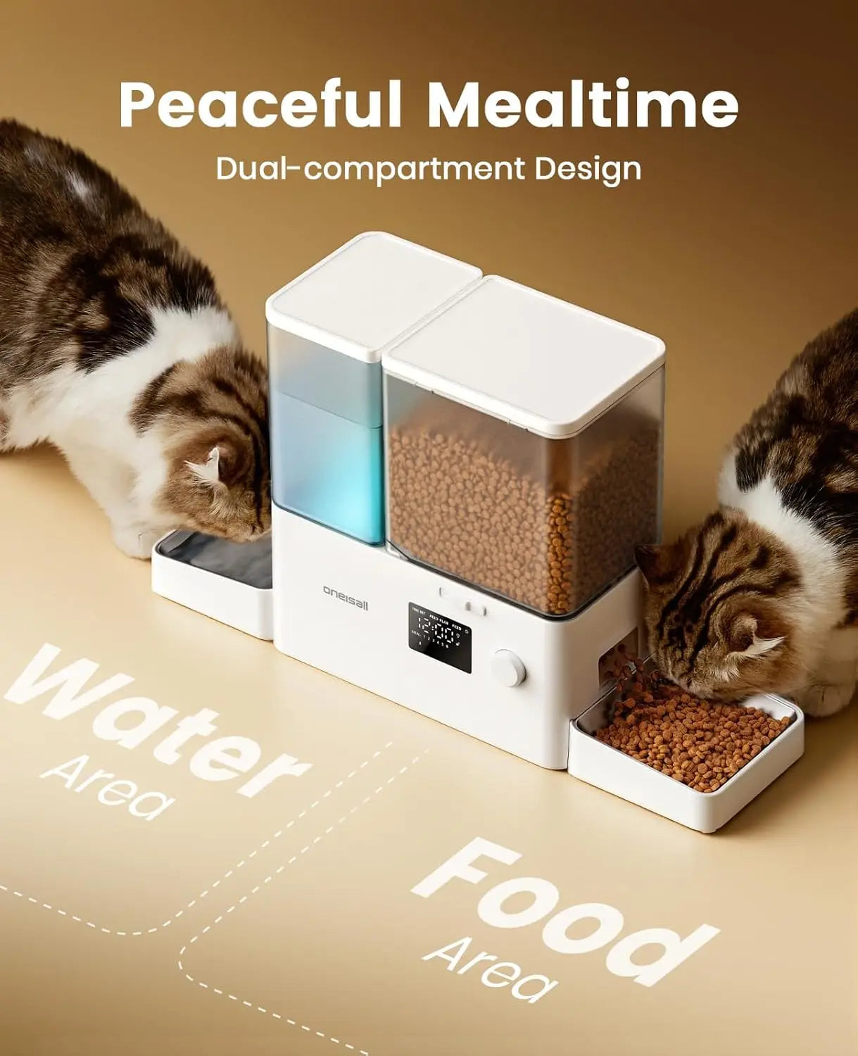 2-in-1 Automatic Cat Feeder and Water Dispenser, 5L Food & 3.5L Water, Timed Cat Feeder for Dry Food with Gravity Waterer
