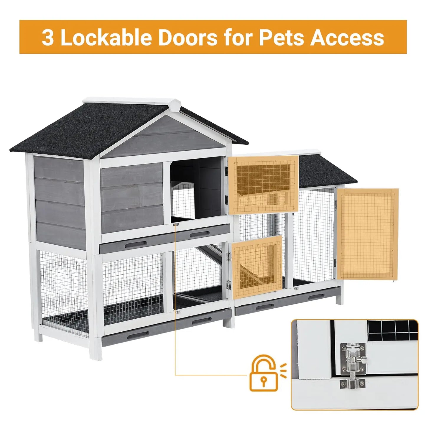 Bunny Hutch Cage With Leak Proof Trays And Wooden Roof