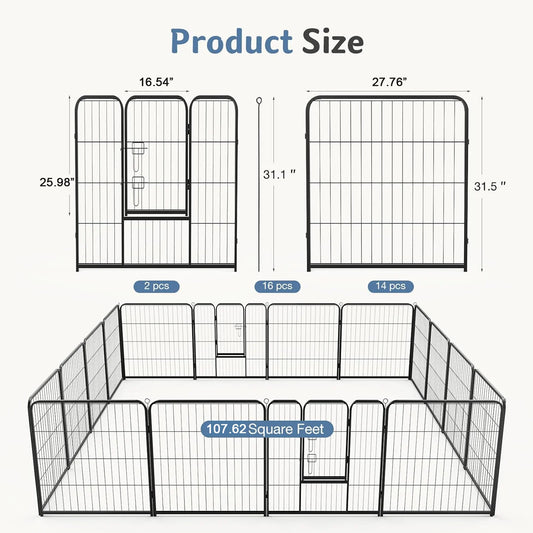JHK 16 Panel Dog Playpen Metal Fence Foldable For Yard