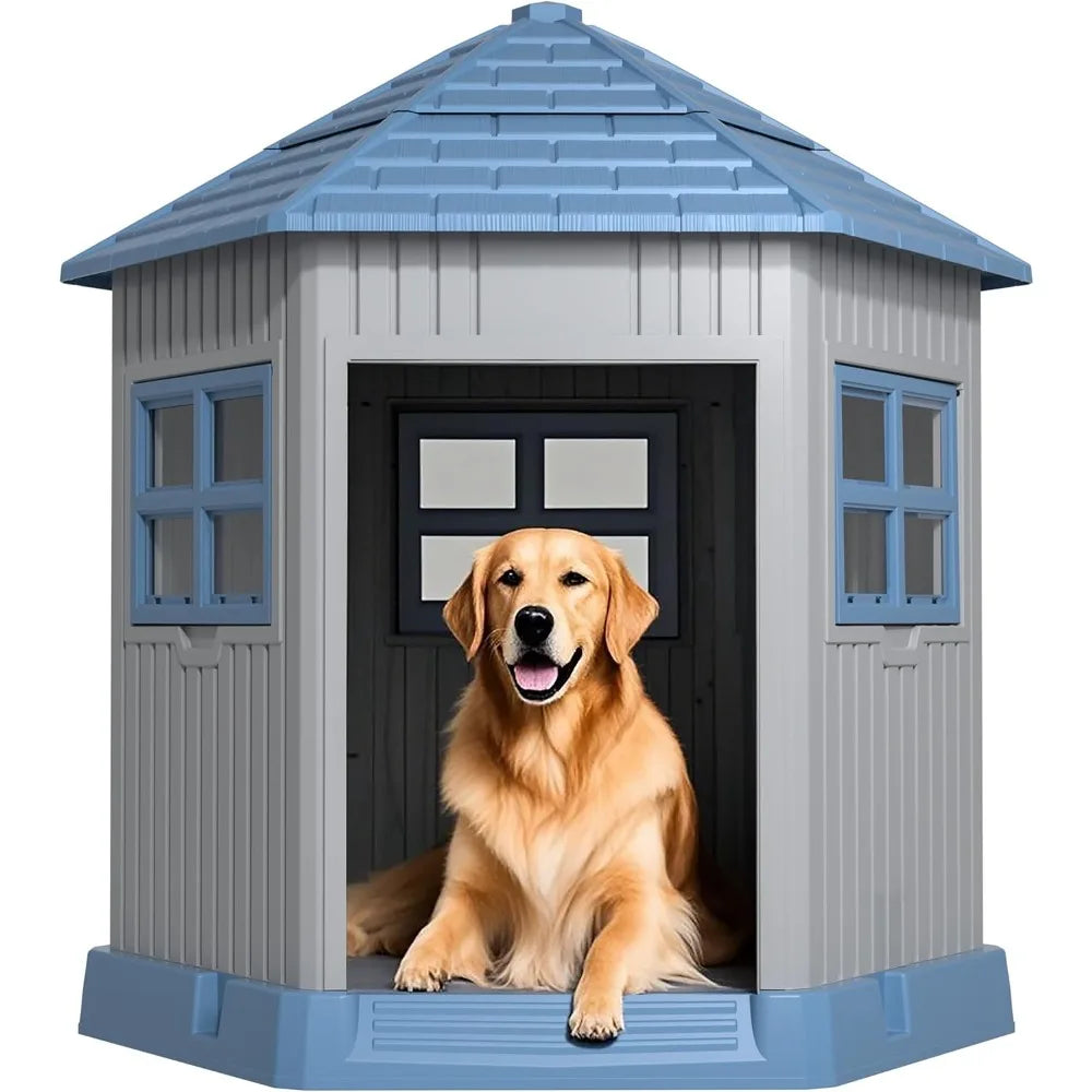Durable Indoor Outdoor Dog House Shelter With Window And Elevated Floor