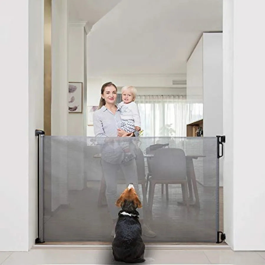 Extra Wide and Extra Tall Retractable Baby Gate Extends up to 71" Wide, 39.3" 100cm Tall, Grey/Pet Retractable Gates for Stairs