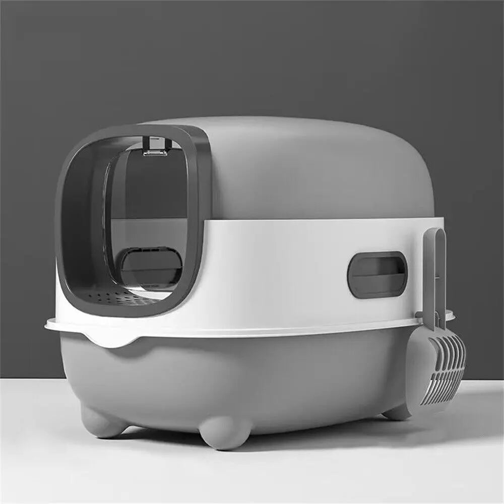 Large Enclosed Cat Litter Box Hooded Kitty Pan Box Front Entry Toilet Tray with Litter Scoop Anti-Splashing