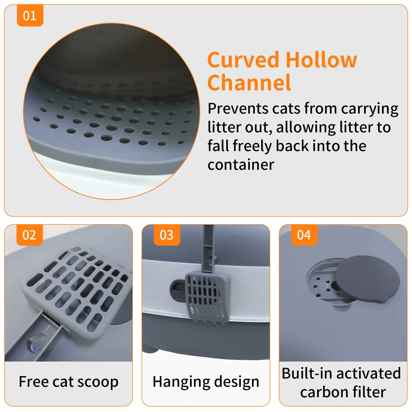 Large Enclosed Cat Litter Box Hooded Kitty Pan Box Front Entry Toilet Tray with Litter Scoop Anti-Splashing