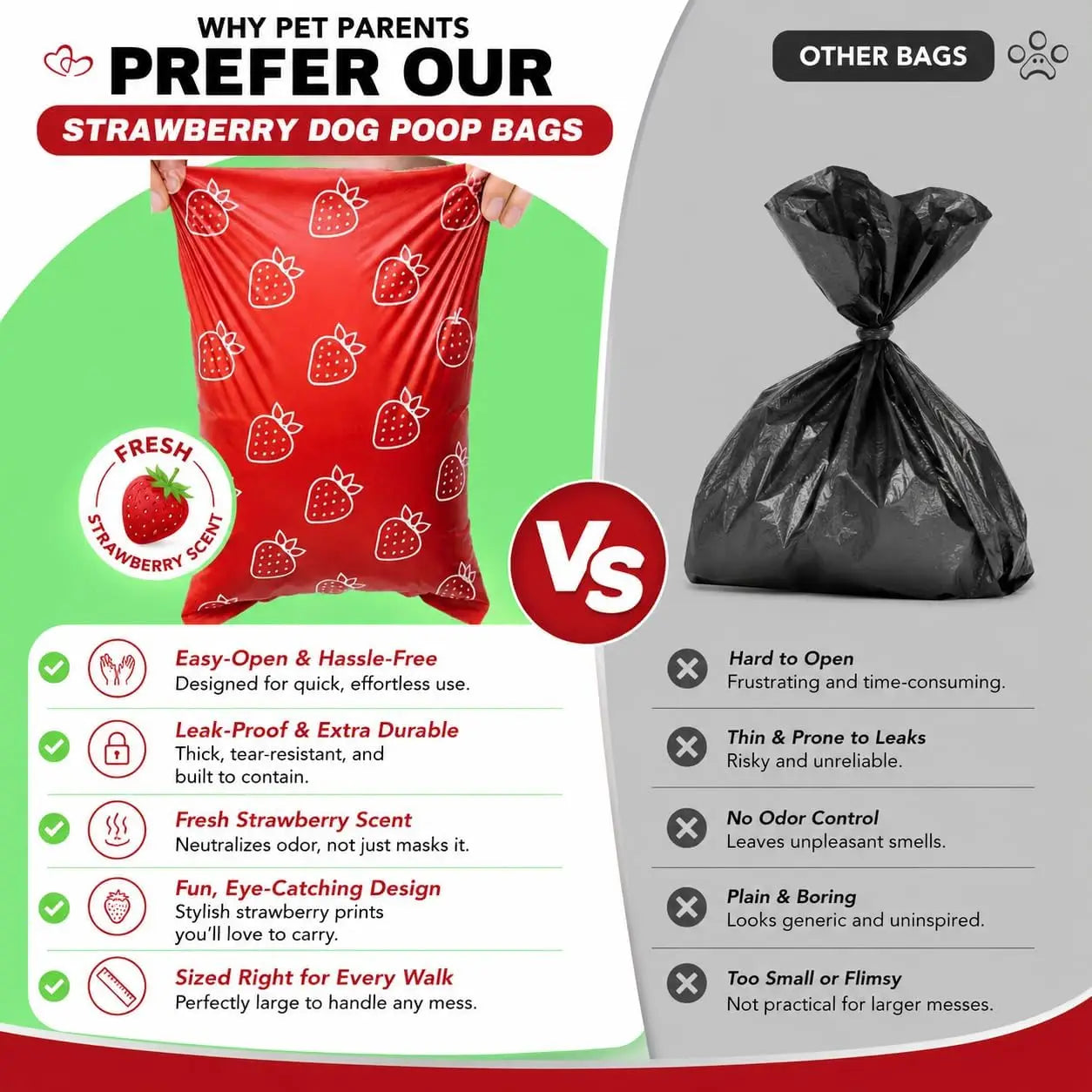Strawberry Scented Dog Poop Bags - 360 Count, Extra Large 13x9 Inch Leak-Proof, Eco-Friendly Pet Waste Bags with Dispenser