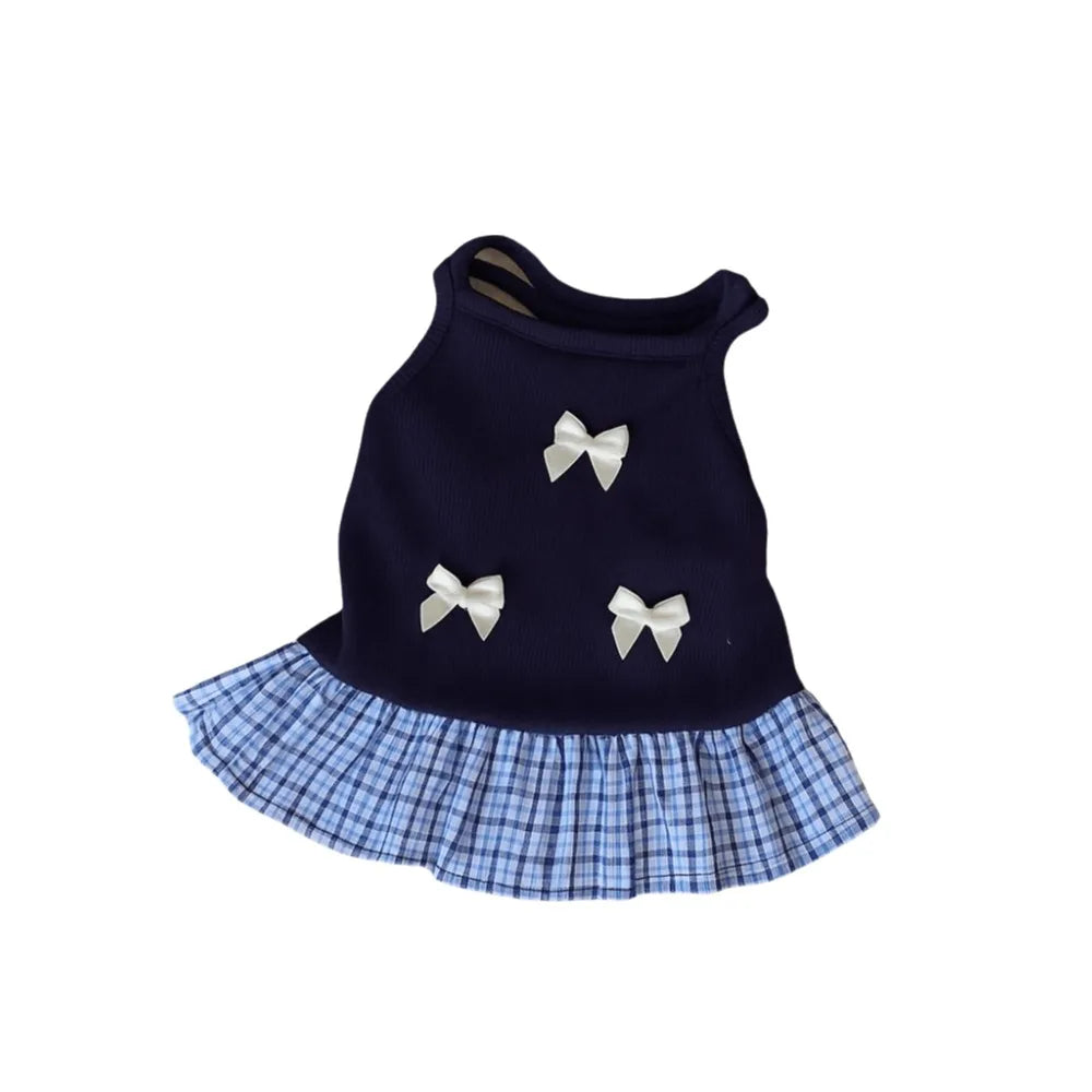 Pet Apparel Korean Style Dog Princess Skirt Breathable Thin Pet Strap Dress Bowknot Plaid Soft Pet Summer Clothes for Puppy Cats