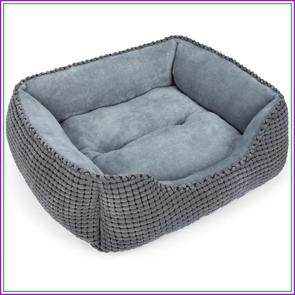 Rectangle Washable Dog Bed for Large Medium Small Dogs, Soft Calming Orthopedic Pet Sofa with Anti-Slip Bottom, Multiple Sizes (Grey, 20")