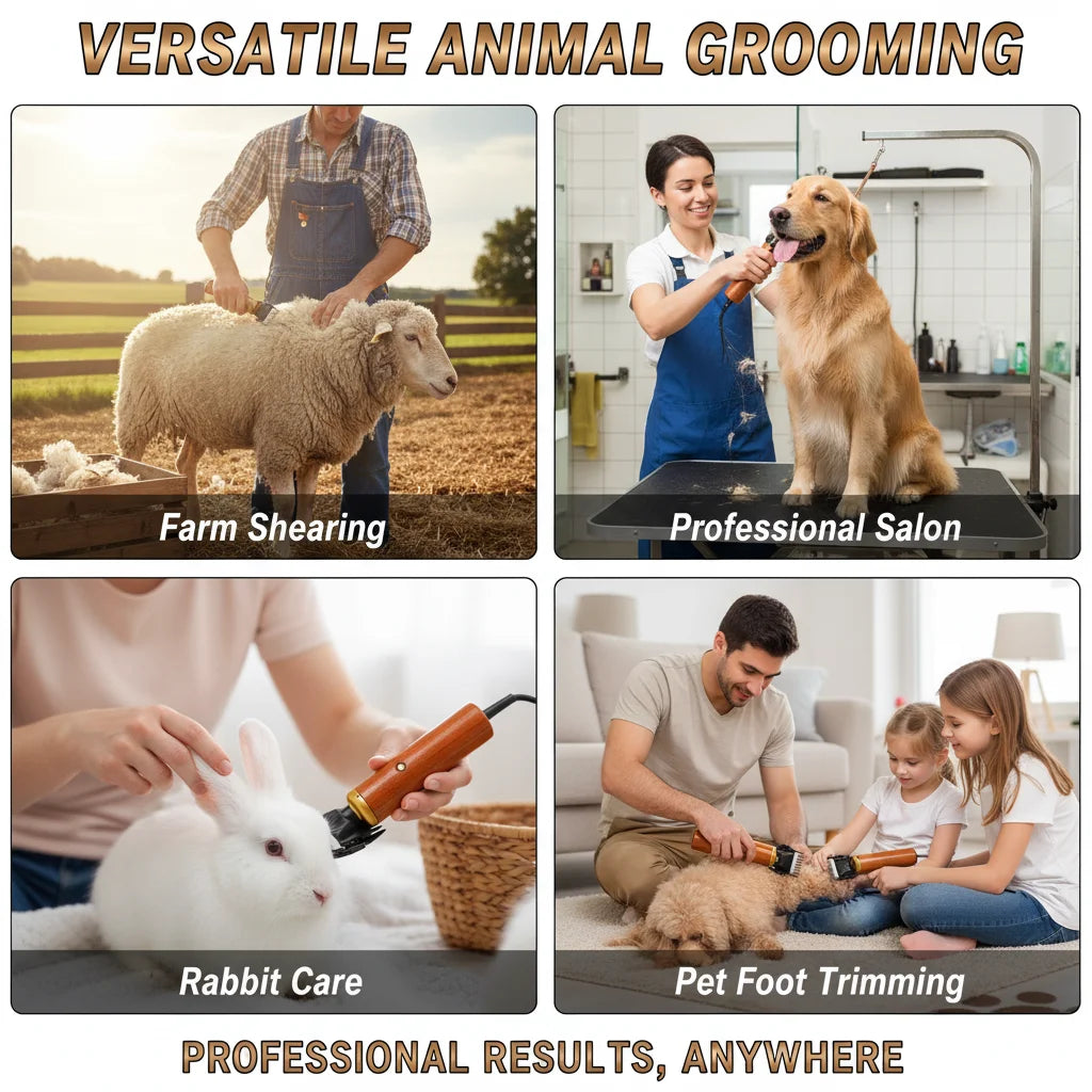 Electric Pet Clipper 55W, Professional Corded Animal Shears for Sheep Goats Dogs, Low Noise with Wooden Handle US Plug