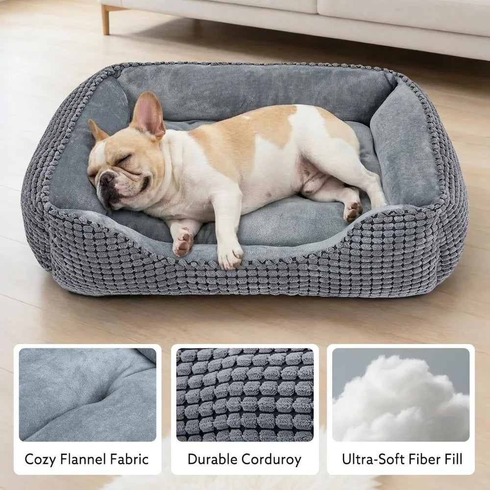 Rectangle Washable Dog Bed for Large Medium Small Dogs, Soft Calming Orthopedic Pet Sofa with Anti-Slip Bottom, Multiple Sizes (Grey, 20")