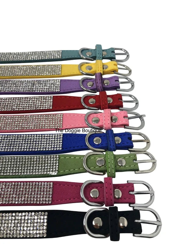 Dog Collar Rhinestone Bling Sparkle Soft Velvet  Microfiber Adjustable XS S M L